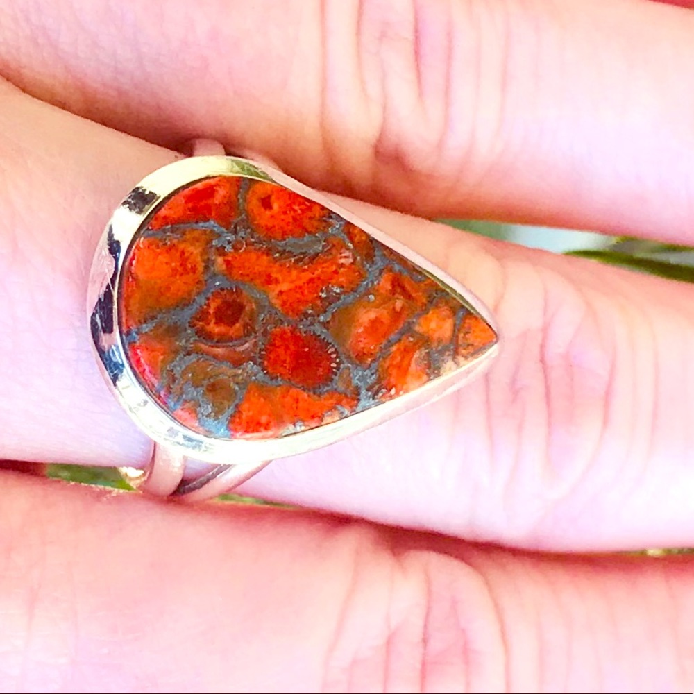 Dinosaur Bone Gemstone & Sterling Silver Ring
